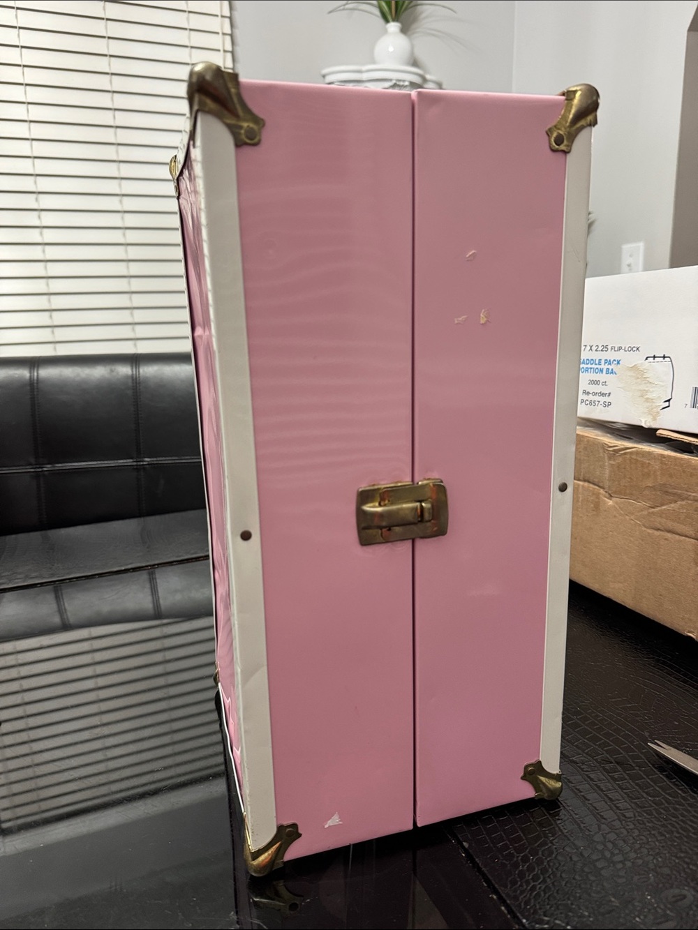 Pink Portable Jewelry Storage Case with Brass Accents